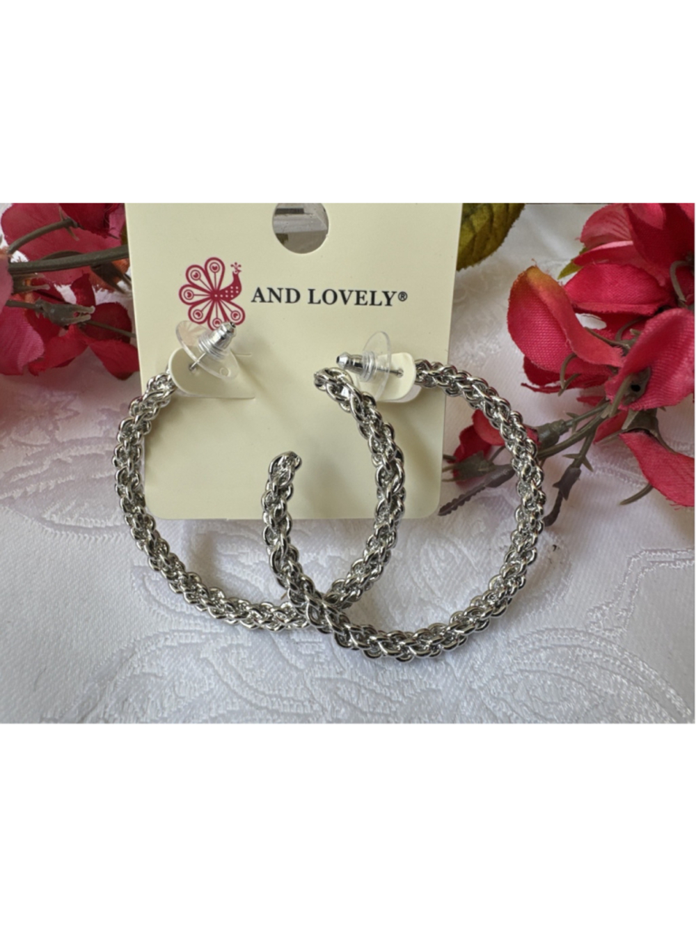 And Lovely Big 2" Braided Silver Tone Twisted Hoop Earrings Lead Free NEW